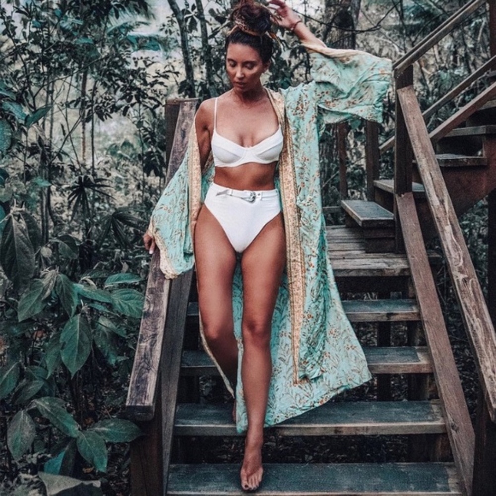 Boho Gypsy mint Floral Print Kimono Cover up - Picture 1 of 12